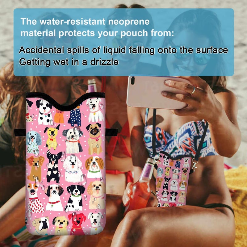 otilil Neoprene Cell Phone Sleeve Pouch Case Bag with Crossbody Strap Neck Lanyard for Women 7.1 X 3.9 in Pink Dog - Image 4